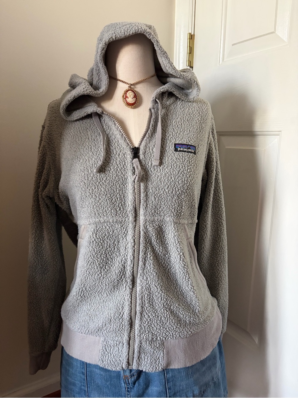 Patagonia Light Gray Sherpa Hooded Zip Jacket